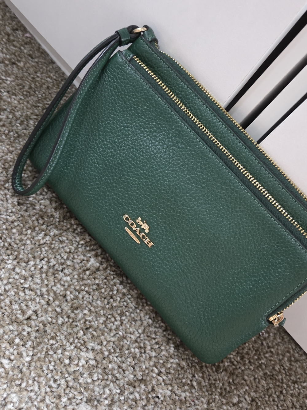 Coach Green Pebbled Leather Wristlet